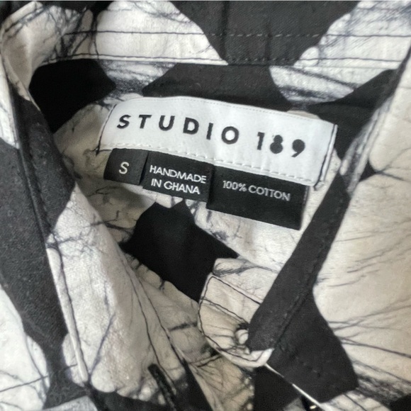 Studio 189 Cotton Cropped Camp Checkered Button Up Shirt In Black White Size S - Picture 4 of 7